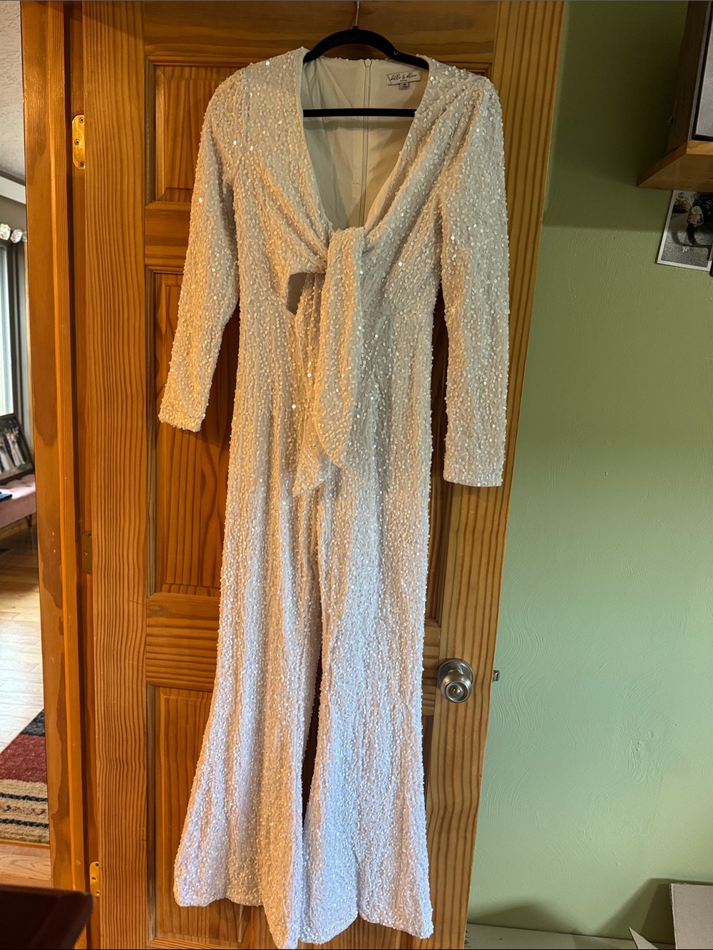 Bella & Bloom - Sequin Tie-Front Wide-Leg Jumpsuit in Ivory
